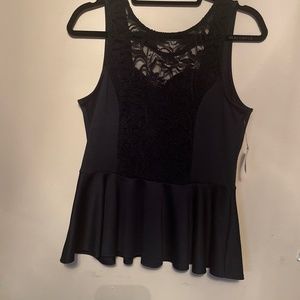 Akira Black Lace Open Back Peplum Blouse